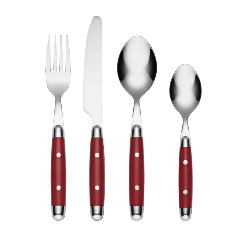 Cambridge Silverware Set, Jubilee Red 16-Piece Flatware Set, Red Thick Handles, Service For 4, Stainless Steel, Dishwasher Safe, Knives Spoons Forks, Home & Kitchen Utensils Set (Red/Silver, 16 Piece) - Image 1